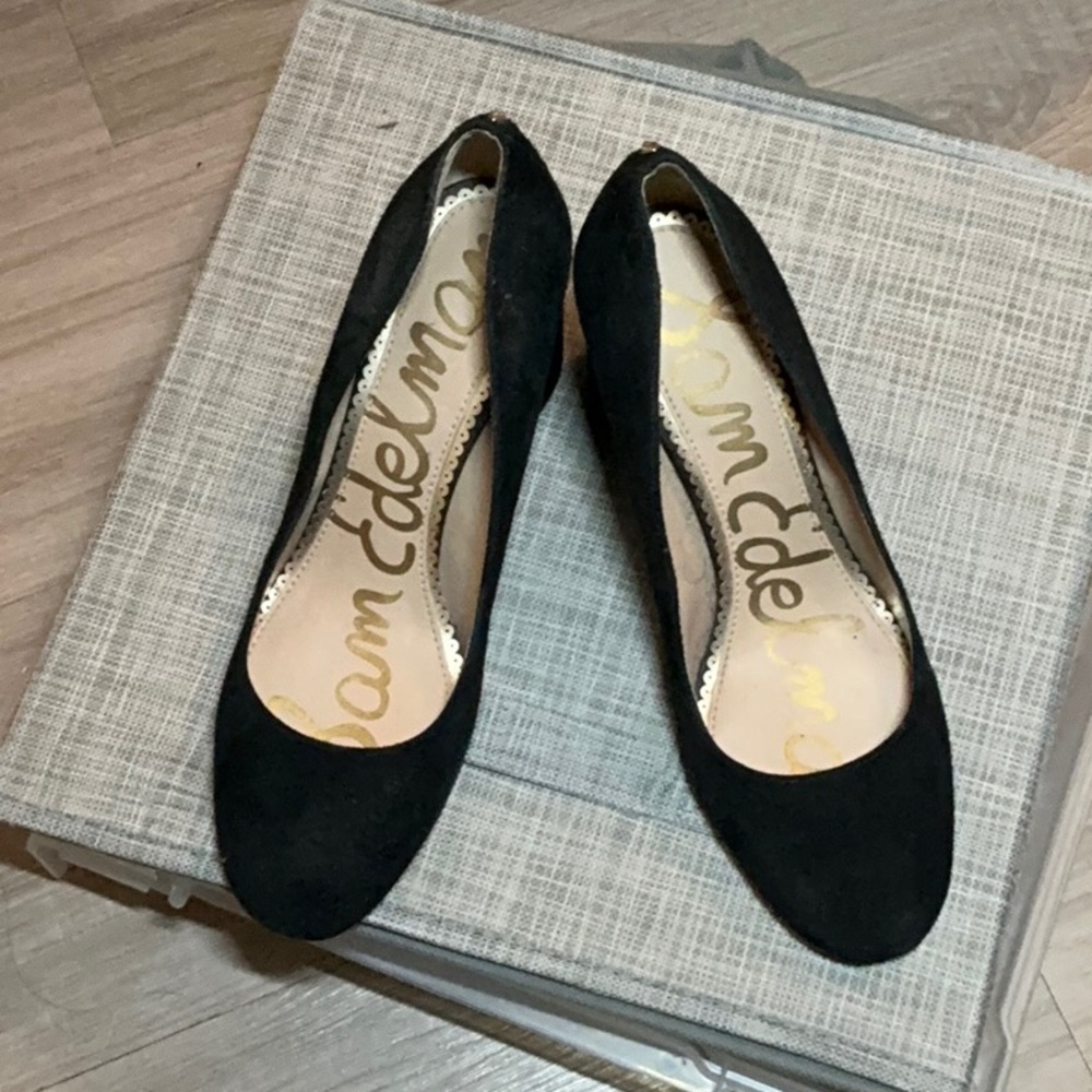 Sam Edelman Black Velvet Pumps 7 1/2  7.5 Chunky Block High Heel Women’s Shoes